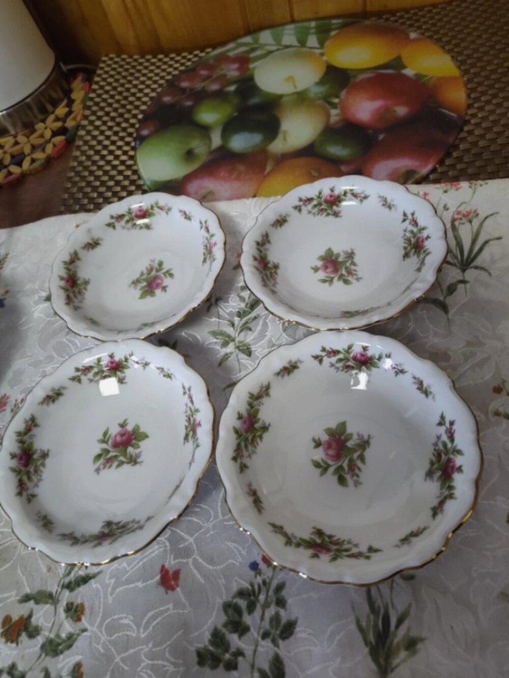 Lot of 4 Vintage Johan Haviland Moss Rose Porcelain Fruit Bowls 5 1/4" Germany